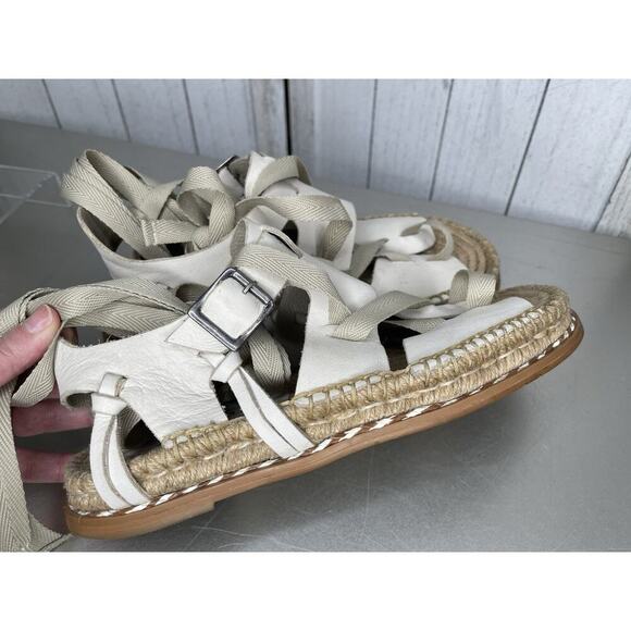 Free People + Matisse Cream Leather Ankle Tie Up Sandal size 8 - Picture 3 of 5